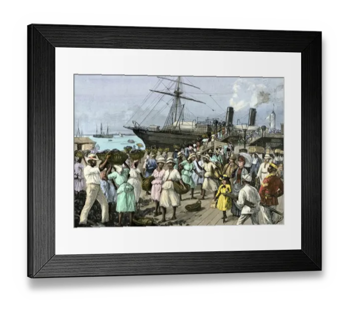 Framed Print : Native women carrying coal onto a steamship at Kingston