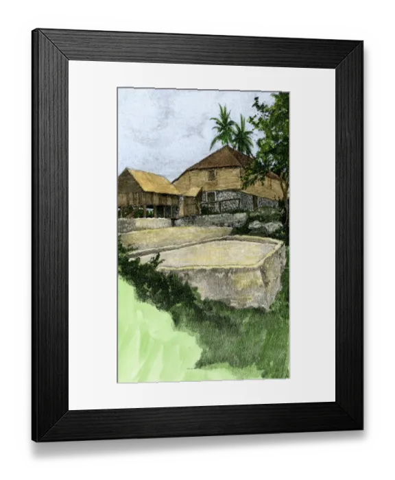 Framed Print : Plantation coffee-mill, surrounded by stone terraces