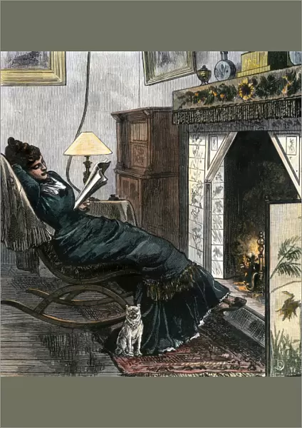 Fireside reading, 1800s