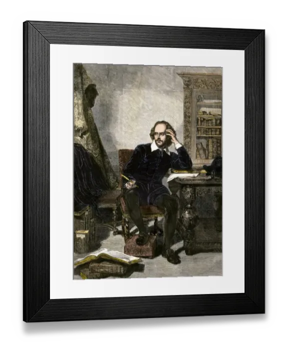 Framed Print : William Shakespeare writing in his study Framed Print : William Shakespeare writing in his study