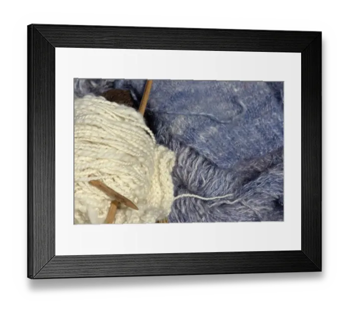 Framed Print : Knitting needles and handspun wool at a Yorktown reenactment