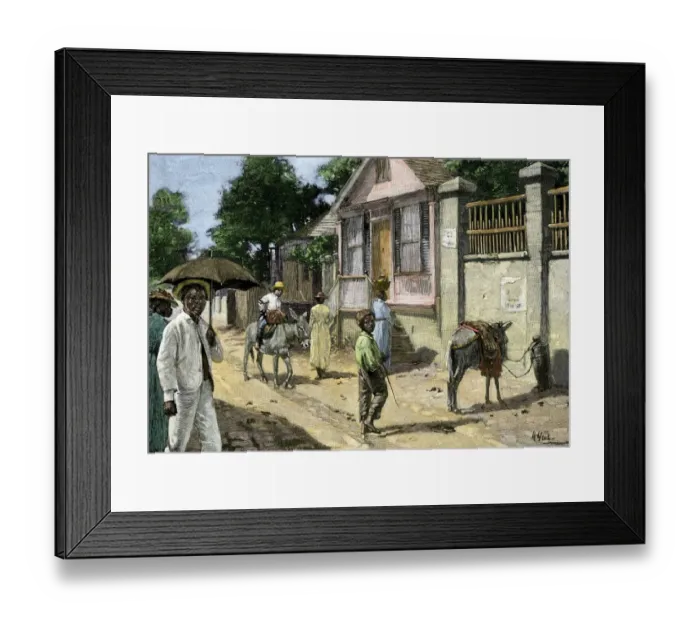 Framed Print : Townspeople on a Jamaica street, 1890s