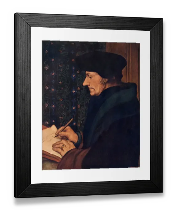 Framed Print : Erasmus. Desiderius Erasmus writing.. Printed halftone reproduction of Framed Print : Erasmus. Desiderius Erasmus writing.. Printed halftone reproduction of