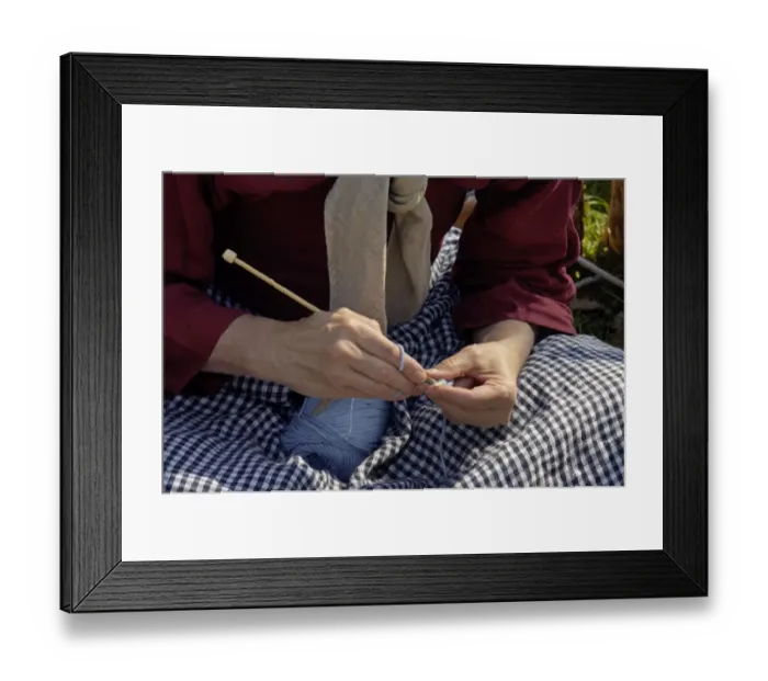 Framed Print : Woman reenactor knitting at Yorktown battlefield Framed Print : Woman reenactor knitting at Yorktown battlefield
