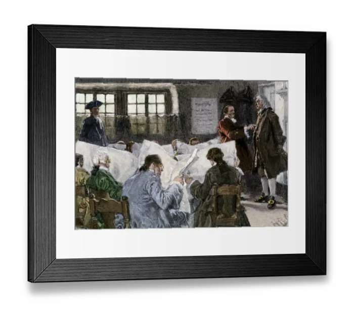 Framed Print : Men reading newspapers in a library reading-room