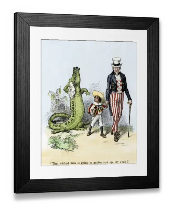 Framed Print : Uncle Sam leading Cuba away from the Old World