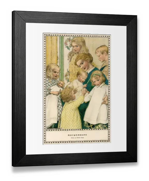 Framed Print : Children surrounding their mother, circa 1900 Framed Print : Children surrounding their mother, circa 1900