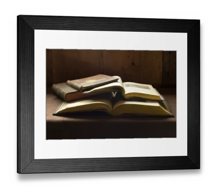 Framed Print : Old books. Antiquarian books.. Digital photograph