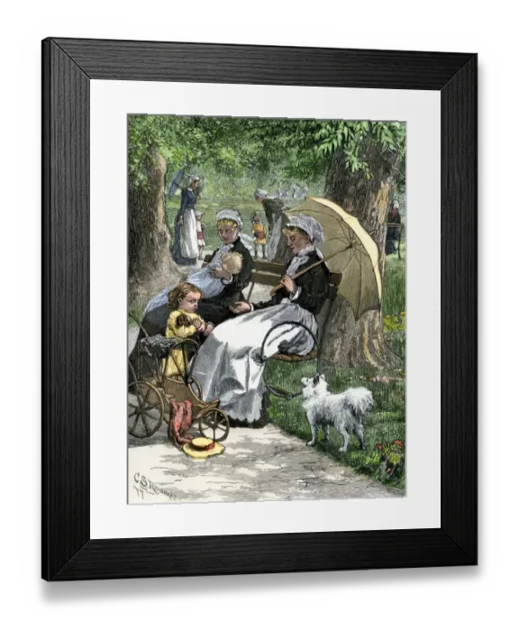 Framed Print : Governesses with children in a park, 1800s Framed Print : Governesses with children in a park, 1800s