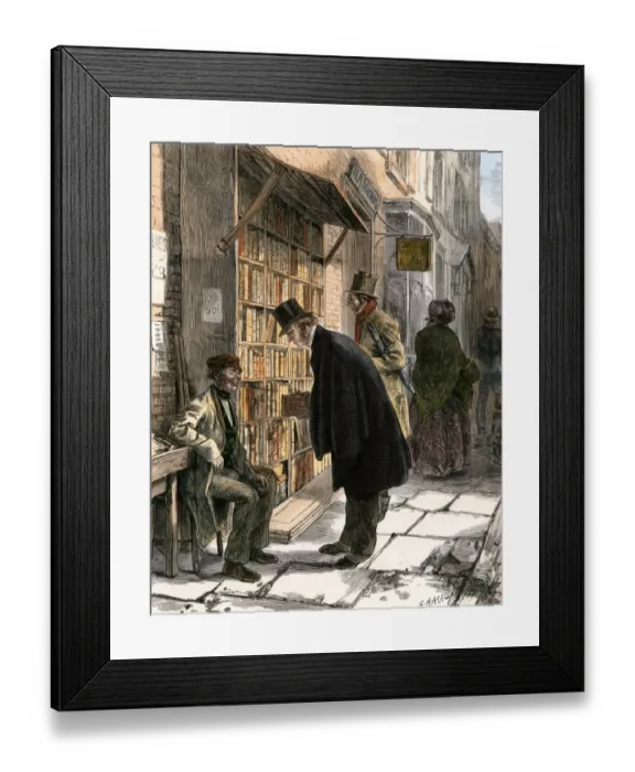 Framed Print : Bookstall on a city street, 1800s Framed Print : Bookstall on a city street, 1800s