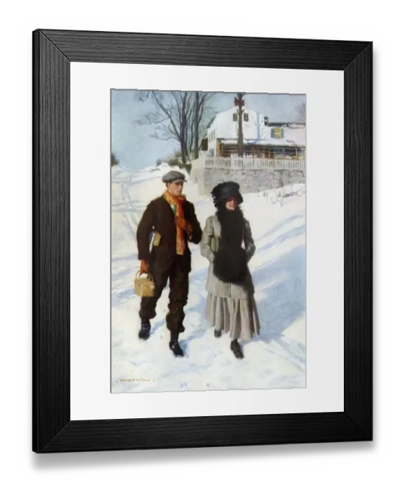 Framed Print : Romance on the way to school, circa 1900 Framed Print : Romance on the way to school, circa 1900