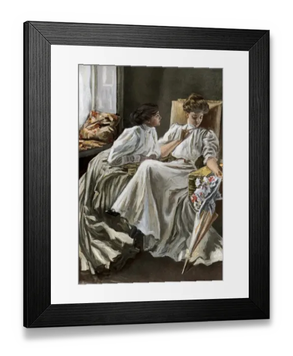 Framed Print : Young women talking, early 1900s Framed Print : Young women talking, early 1900s