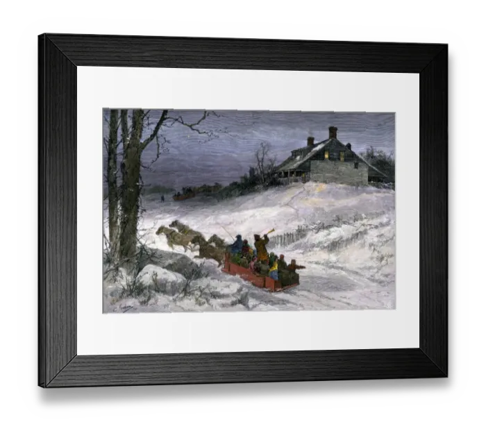 Framed Print : Neighbors celebrating Christmas Eve with a sleigh ride Framed Print : Neighbors celebrating Christmas Eve with a sleigh ride