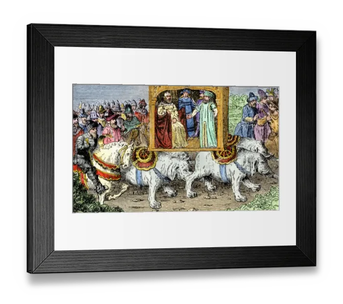 Framed Print : Marco Polo transported in Kublai Khans elephant car during visit to China Framed Print : Marco Polo transported in Kublai Khans elephant car during visit to China