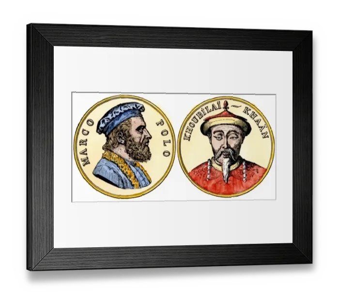 Framed Print : Medallions of Marco Polo and Kublai Khan Framed Print : Medallions of Marco Polo and Kublai Khan