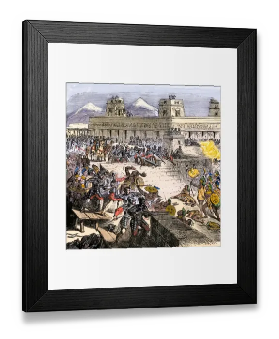 Framed Print : Spanish invaders attacked by the Aztecs in Tenochtitlan during La Noche Triste Framed Print : Spanish invaders attacked by the Aztecs in Tenochtitlan during La Noche Triste