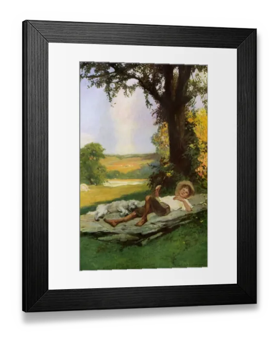 Framed Print : Summer afternoon for a boy and his dog, circa 1900 Framed Print : Summer afternoon for a boy and his dog, circa 1900