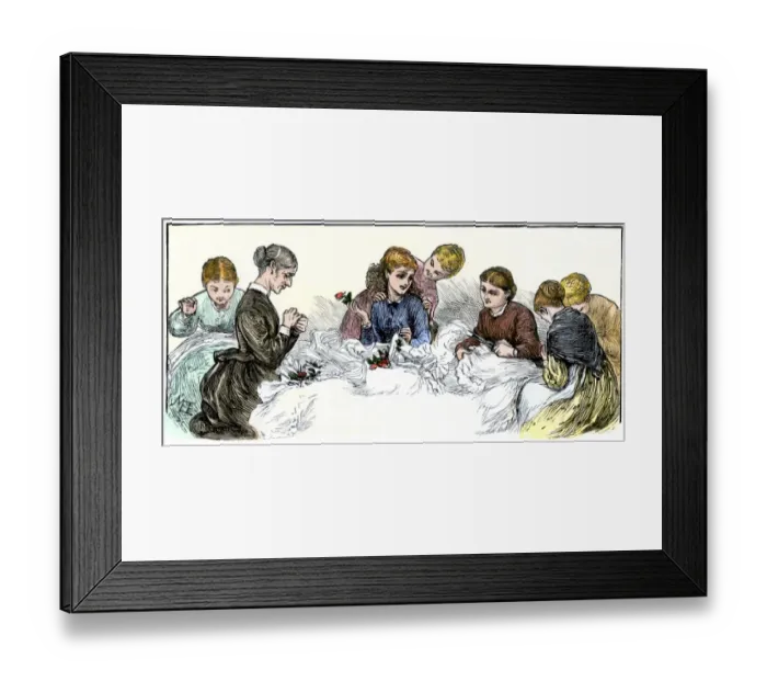 Framed Print : Ladies enjoying their sewing circle