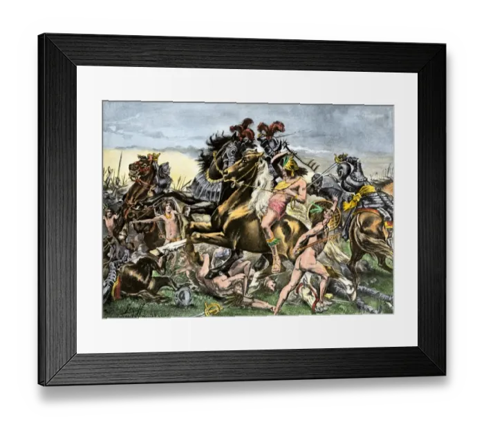 Framed Print : Incas battling Spanish conquistadors in Peru Framed Print : Incas battling Spanish conquistadors in Peru