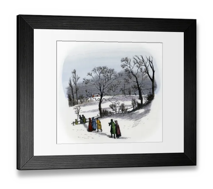 Framed Print : Rural Christmas gathering of neighbors, 1800s