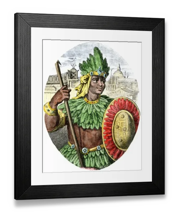 Framed Print : Aztec emperor Montezuma II. Hand-colored woodcut