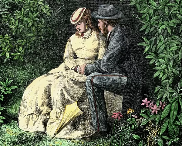Confederate soldier romancing a young woman, 1800s