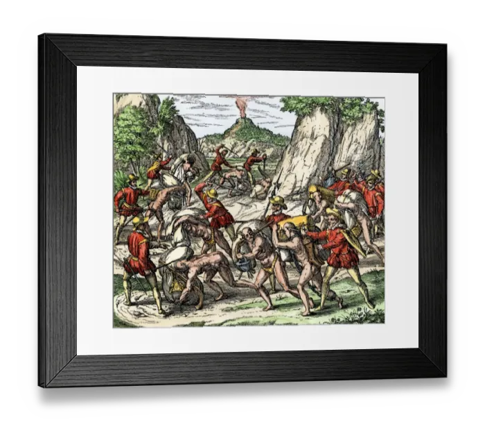 Framed Print : Mistreatment of natives used as slaves by the Spanish in Mexico Framed Print : Mistreatment of natives used as slaves by the Spanish in Mexico
