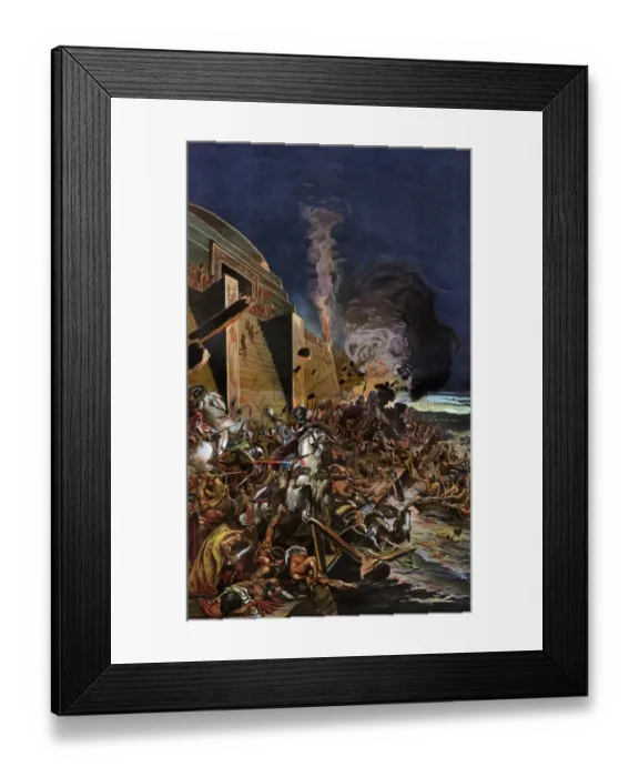 Framed Print : Spanish attacked by Aztec warriors during La Noche Triste Framed Print : Spanish attacked by Aztec warriors during La Noche Triste