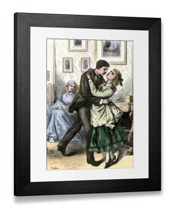 Framed Print : Passionate embrace in the 19th century Framed Print : Passionate embrace in the 19th century