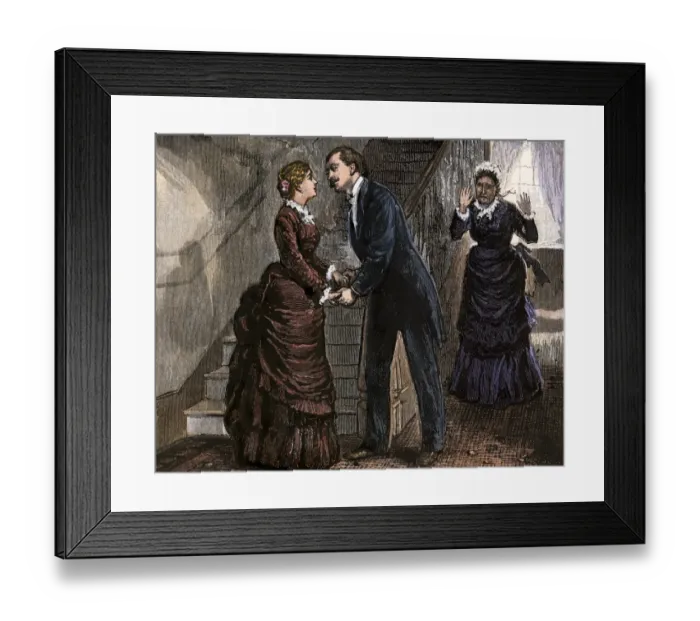 Framed Print : Romantic moment discovered, 1800s Framed Print : Romantic moment discovered, 1800s
