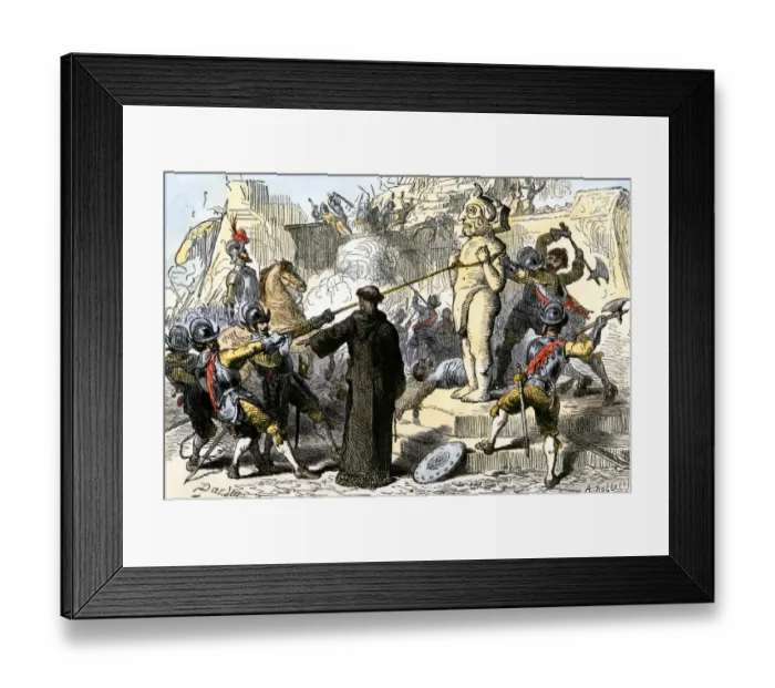Framed Print : Spanish priests destroying Aztec idols in Mexico Framed Print : Spanish priests destroying Aztec idols in Mexico
