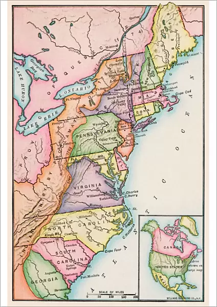Thirteen original colonies in 1776