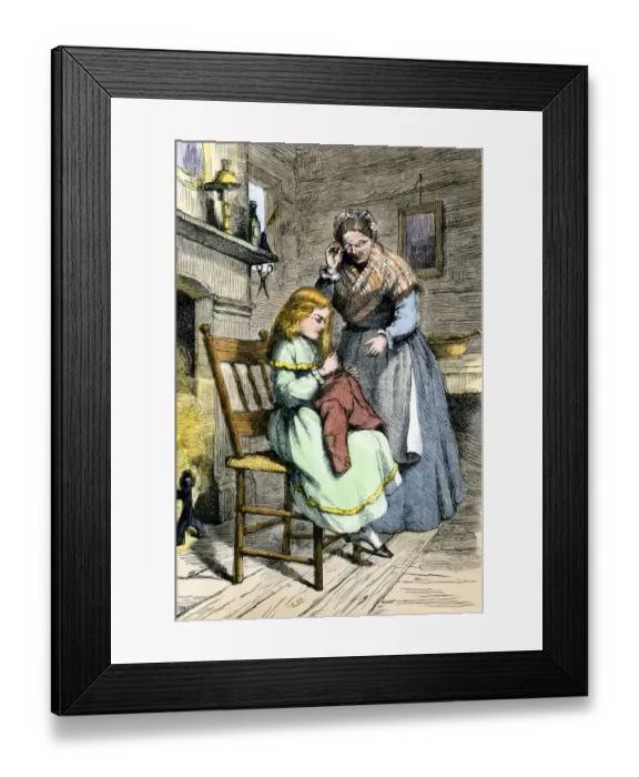 Framed Print : Young girl learning to sew Framed Print : Young girl learning to sew