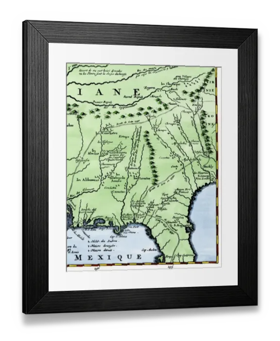 Framed Print : Map of part of DeSotos route, 1500s Framed Print : Map of part of DeSotos route, 1500s