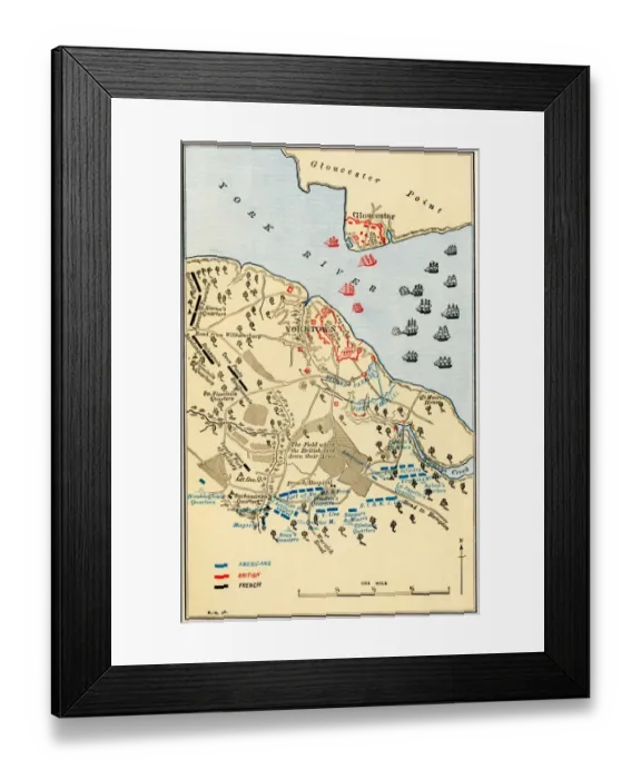 Framed Print : Map of the Battle of Yorktown where the British Army was defeated by Framed Print : Map of the Battle of Yorktown where the British Army was defeated by