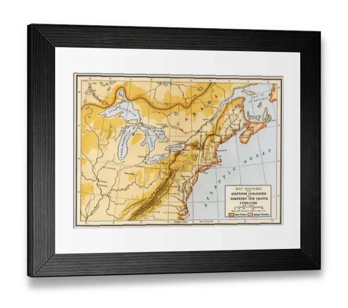 Framed Print : Map showing British colonies and northern New France during the French Framed Print : Map showing British colonies and northern New France during the French