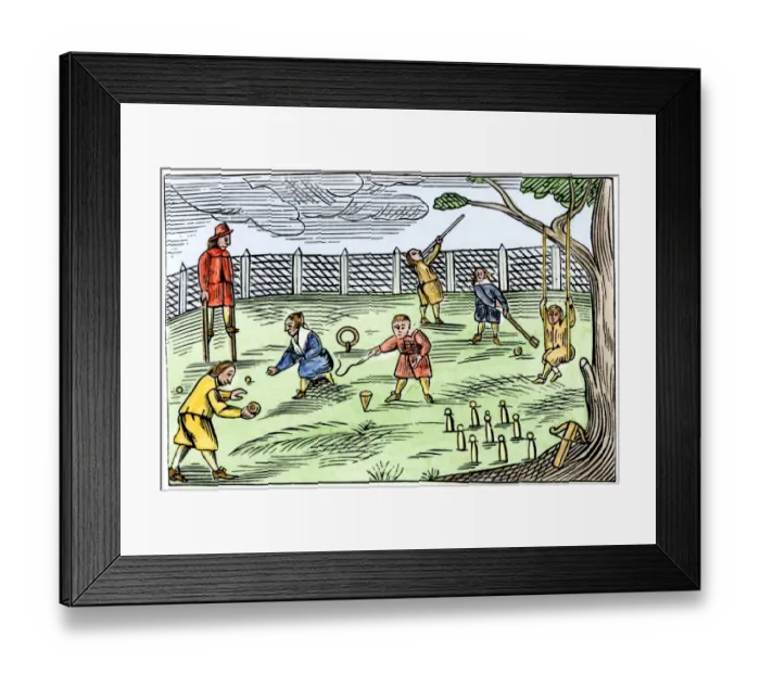 Framed Print : Boys playing sports, including bowling Framed Print : Boys playing sports, including bowling