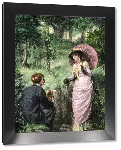 Courtship in a woodland setting, 1800s