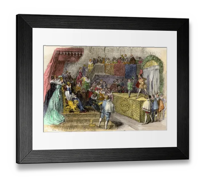 Framed Print : Queen Elizabeth enjoying a play by Shakespeare Framed Print : Queen Elizabeth enjoying a play by Shakespeare