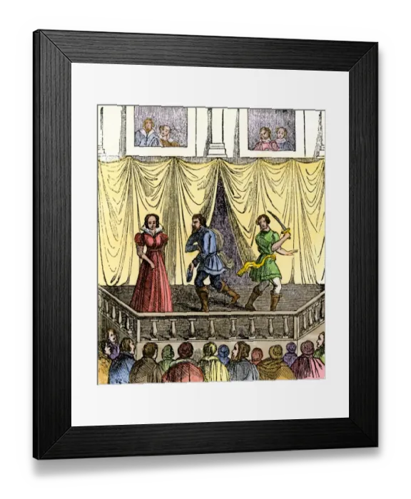 Framed Print : Theatrical performance in the time of Shakespeare Framed Print : Theatrical performance in the time of Shakespeare