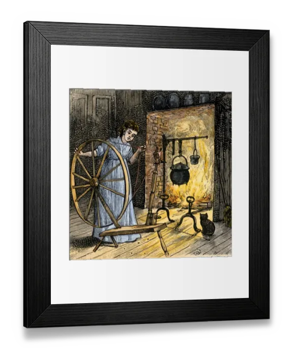 Framed Print : Pioneer girl spinning Framed Print : Pioneer girl spinning