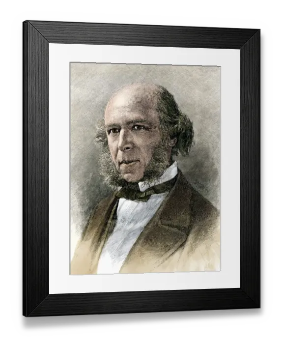 Framed Print : Herbert Spencer. Hand colored woodcut of an 19th century illustration Framed Print : Herbert Spencer. Hand colored woodcut of an 19th century illustration