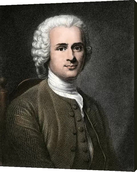 Rousseau. Jean-Jacques Rousseau.. Hand-colored engraving from portrait by Latour