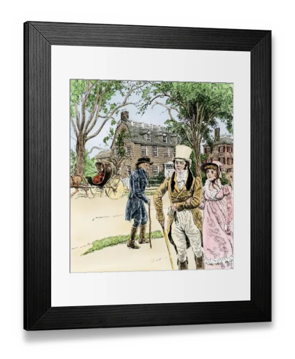 Framed Print : A New England street scene, early 1800s Framed Print : A New England street scene, early 1800s