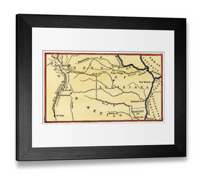 Framed Print : Route of Zebulon Pike across western territory to explore Colorado region 1805 Framed Print : Route of Zebulon Pike across western territory to explore Colorado region 1805