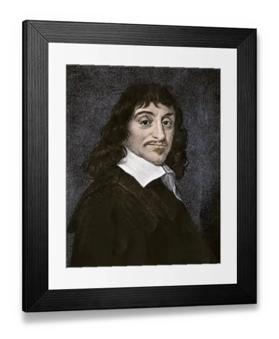Framed Print : Rene Descartes. Hand-colored engraving of the painting by Frans Hals Framed Print : Rene Descartes. Hand-colored engraving of the painting by Frans Hals