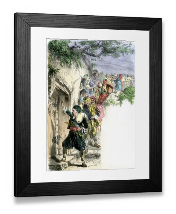 Framed Print : Open, Sesame password allowing Forty Thieves to stash their plunder in one of thei 1001 Arabian Nights