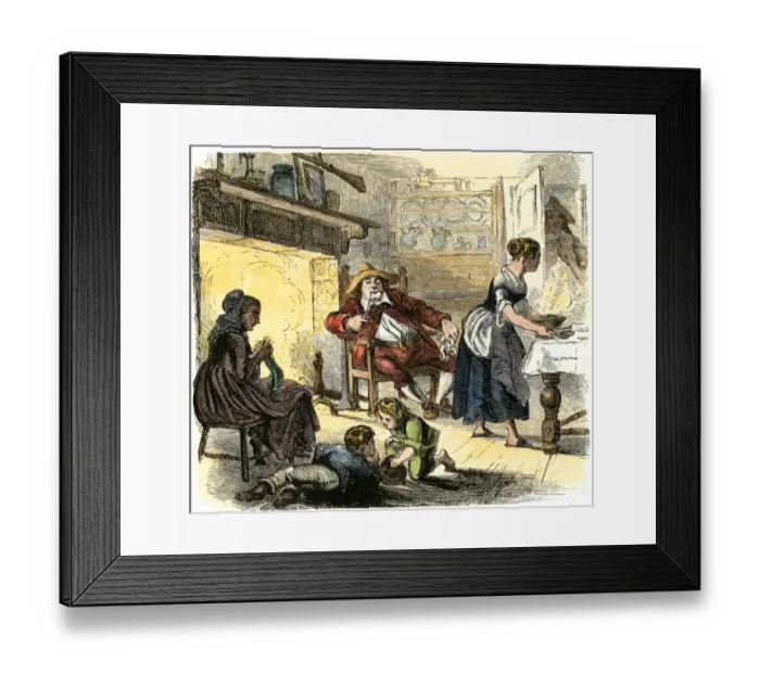 Framed Print : Dutch family at home in New Netherland Framed Print : Dutch family at home in New Netherland