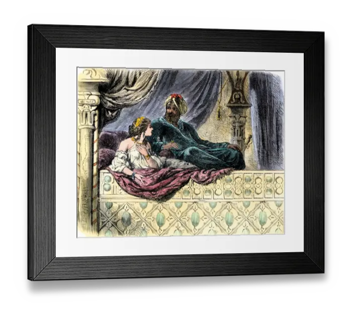 Framed Print : Schahriar hearing one of the 1001 Nights stories from Sheherazade