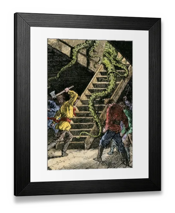 Framed Print : Giant octopus attacking the submarine Nautilus in Jules Vernes